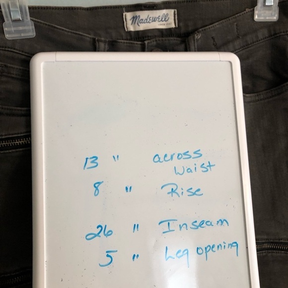 Madewell Moto Skinny Sz 26  Jeans 8” Low Rise Green Gray Zipper Pockets Edgy - Picture 8 of 10